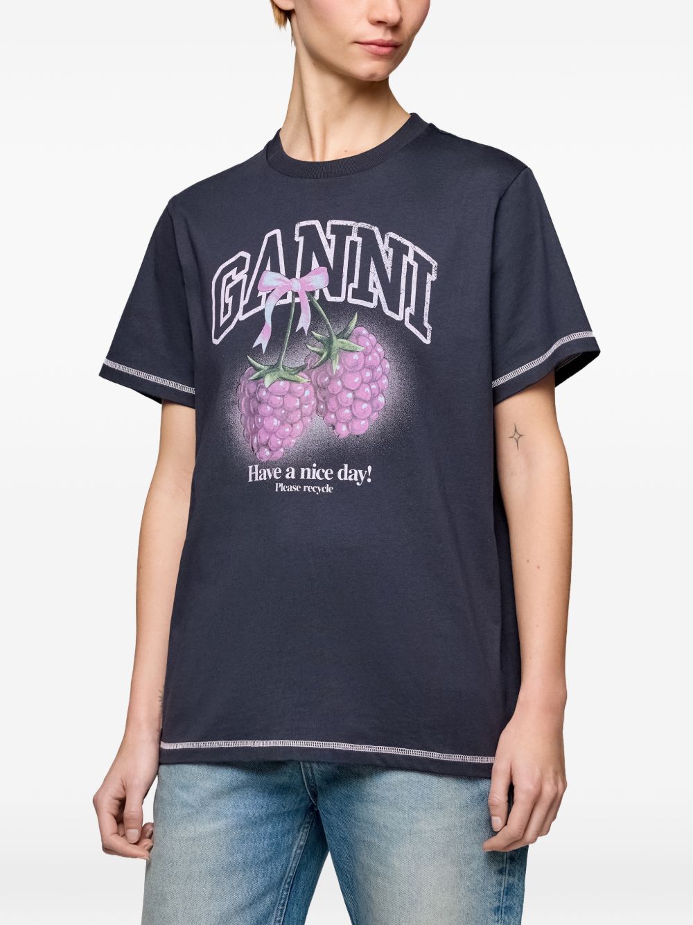 Ganni Women Raspberry Cotton T-Shirt
