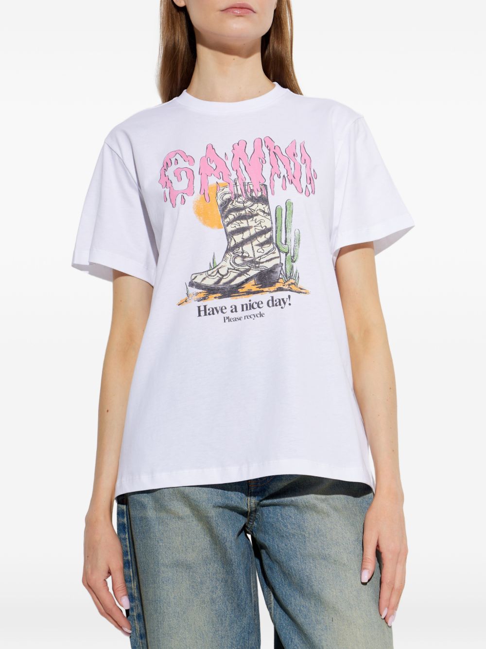 Ganni Women Printed Cotton T-Shirt