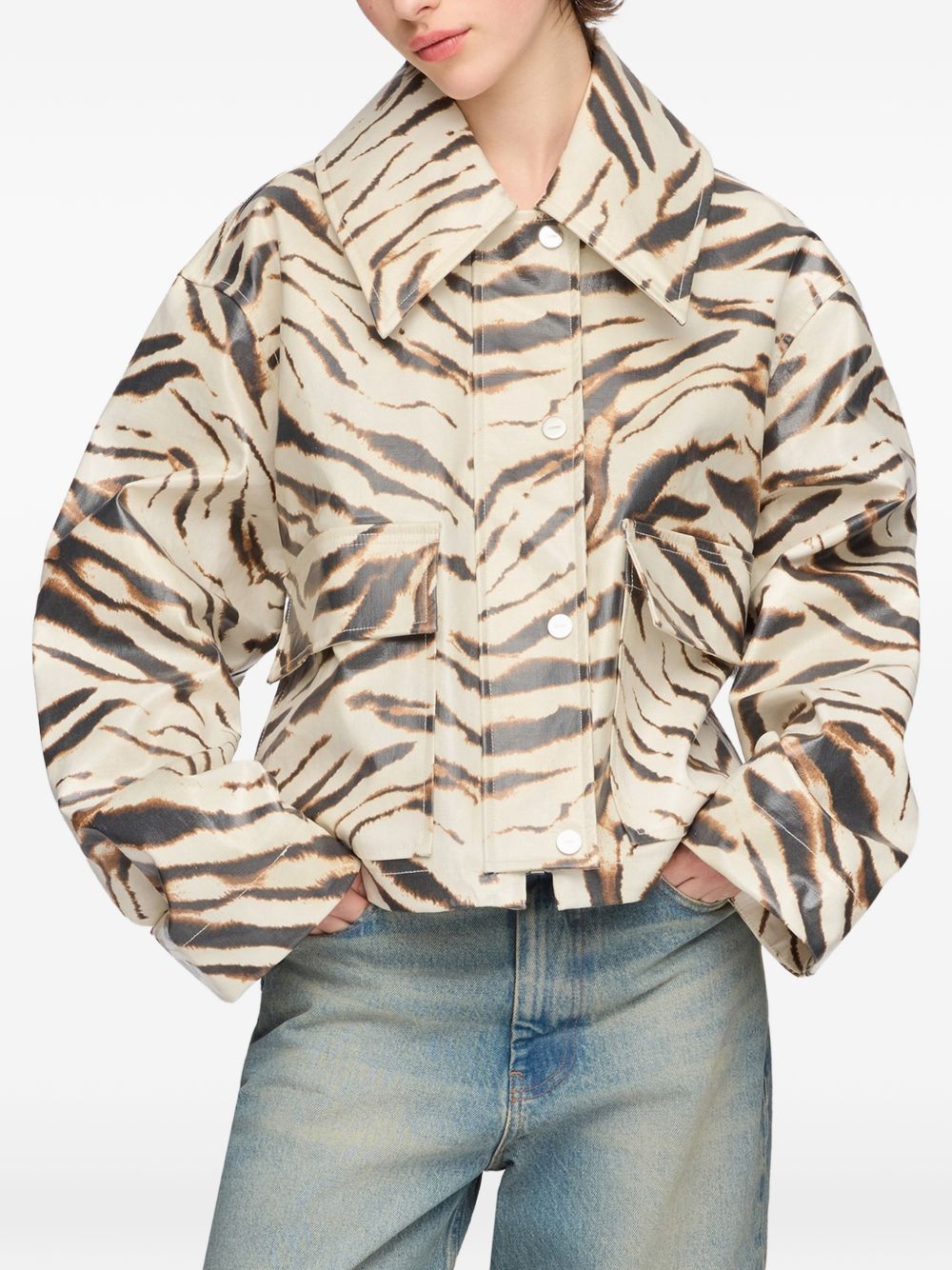 Ganni Women Zebra Print Cotton Blend Jacket