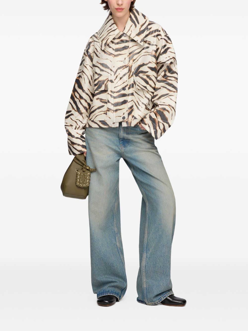 Ganni Women Zebra Print Cotton Blend Jacket