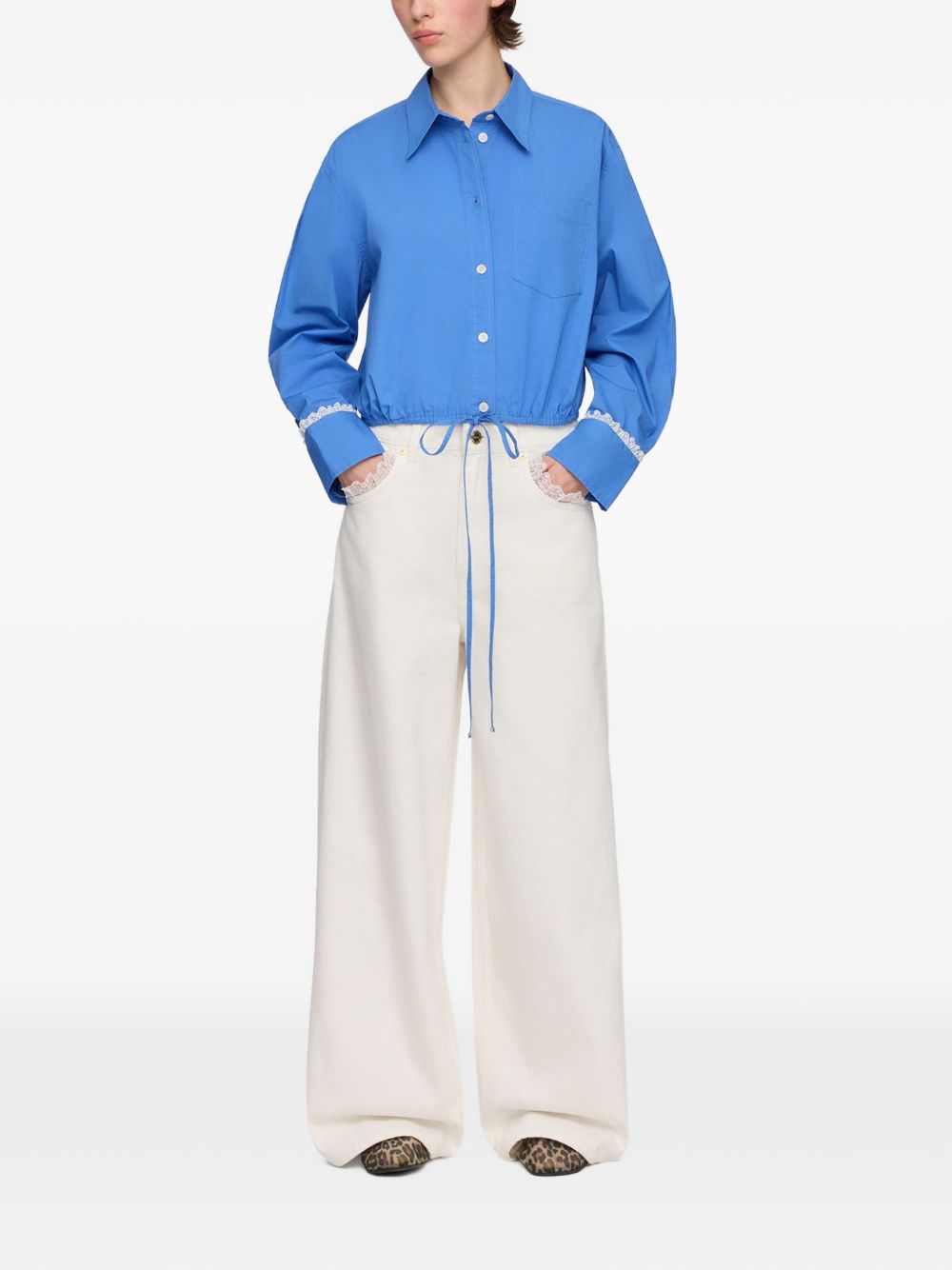 Ganni Women Organic Cotton Cropped Shirt