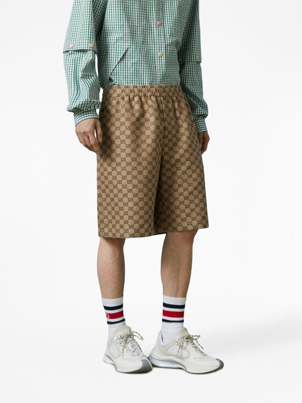 Gucci Men Gg Supreme Linen Shorts