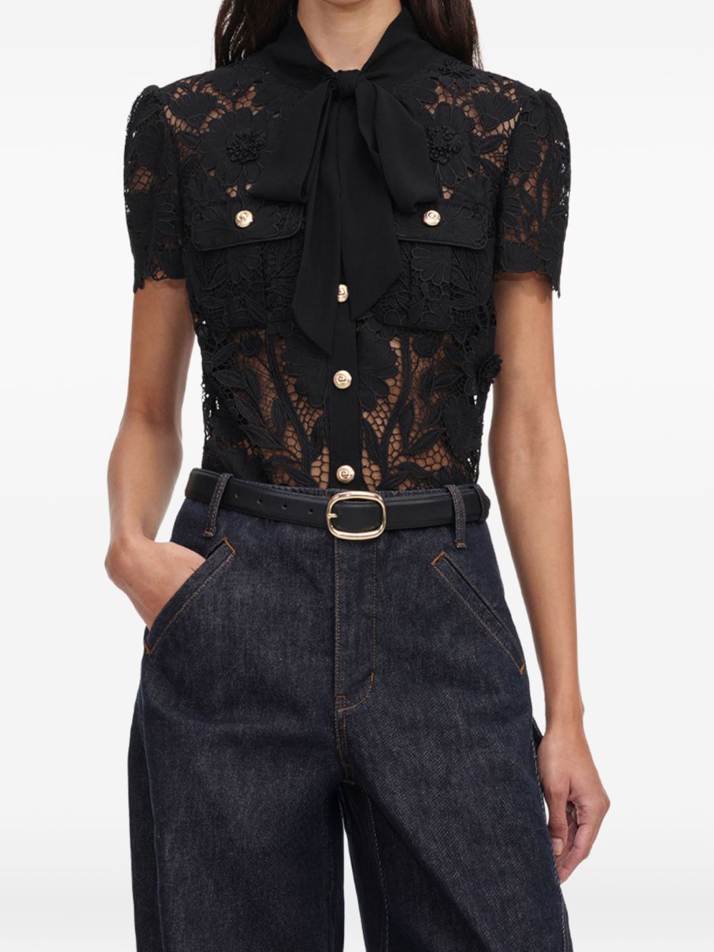 Self Portrait Women Tie Neck Lace Top