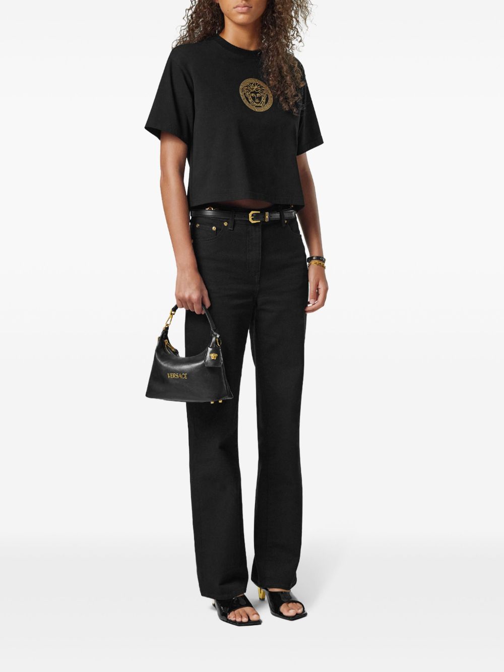 Versace Women Versace Tag Leather Hobo Bag