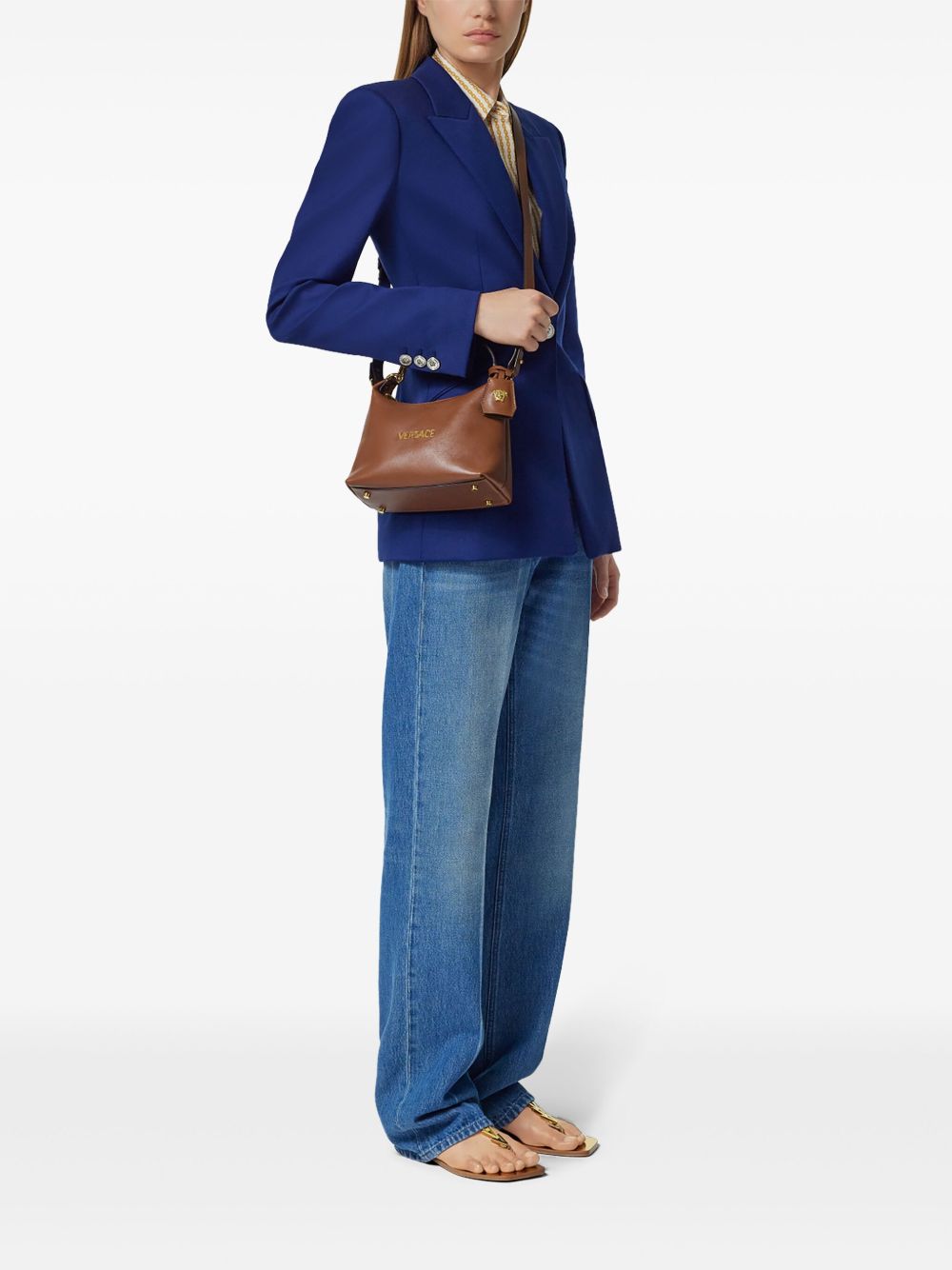 Versace Women Versace Tag Leather Hobo Bag