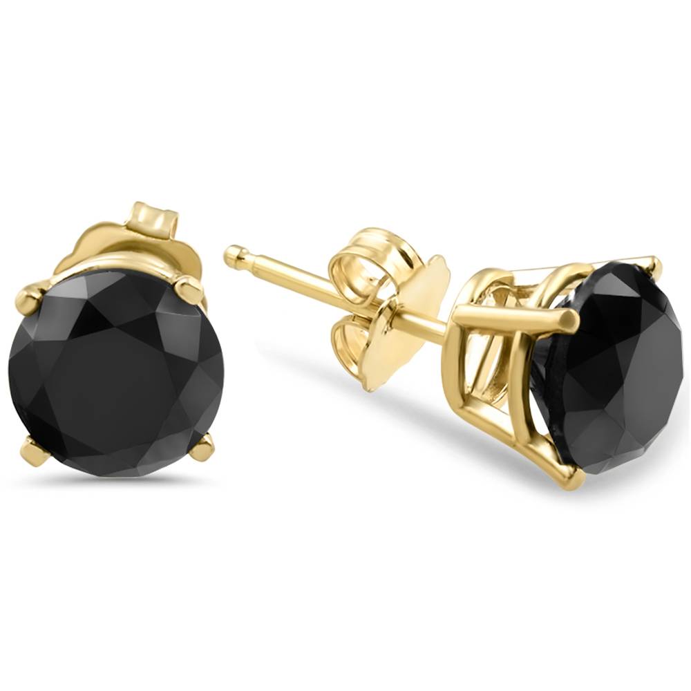 3 TCW 14k Yellow Gold Round Black Diamond Stud Earrings
