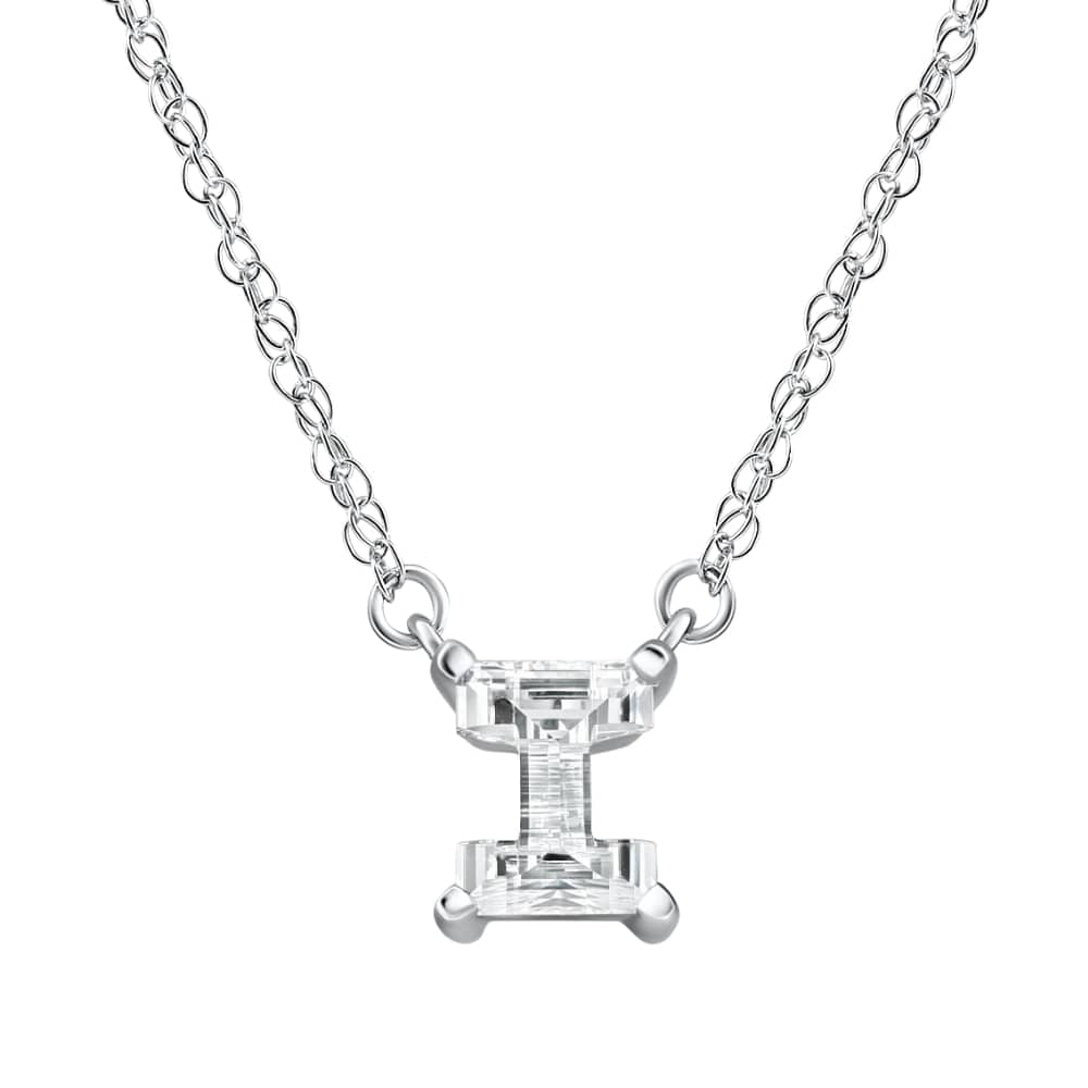 Diamond "I" Initial Pendant 18" Necklace 14K White Gold Lab Grown