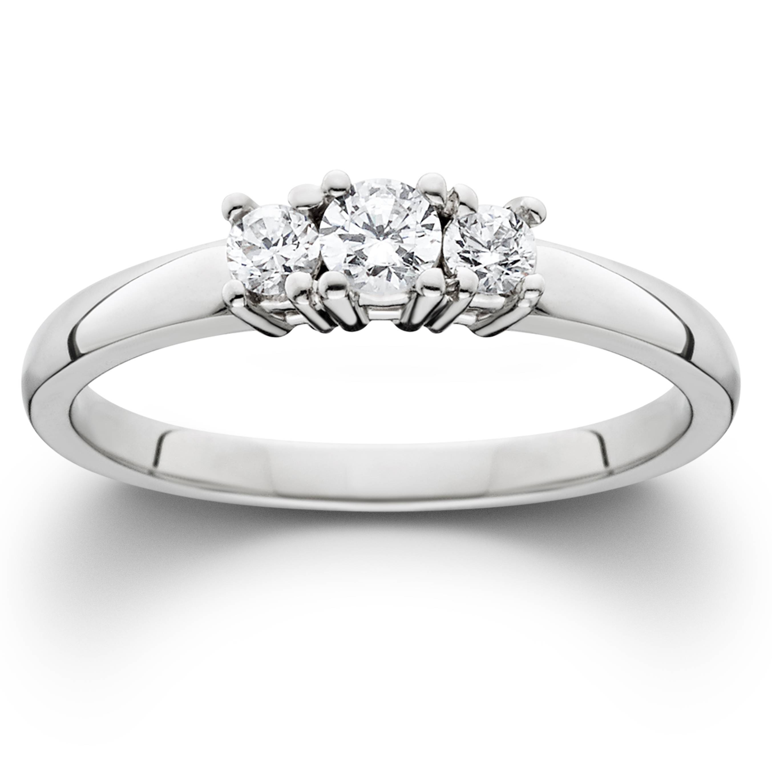 1/2ct Three Stone Diamond Ring 14K White Gold Size Selectable