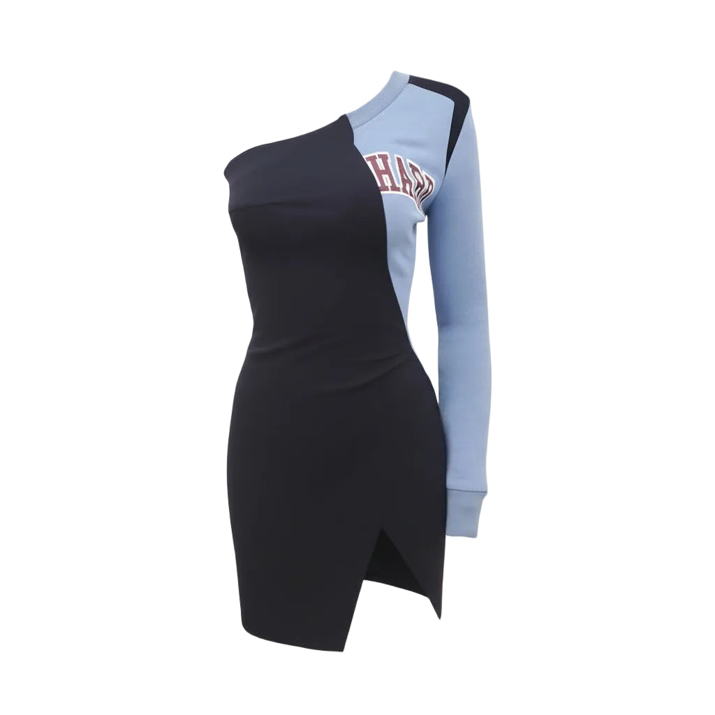 OFF-WHITE ONE SHOULDER COLLEGE MINI DRESS - SIZE 38
