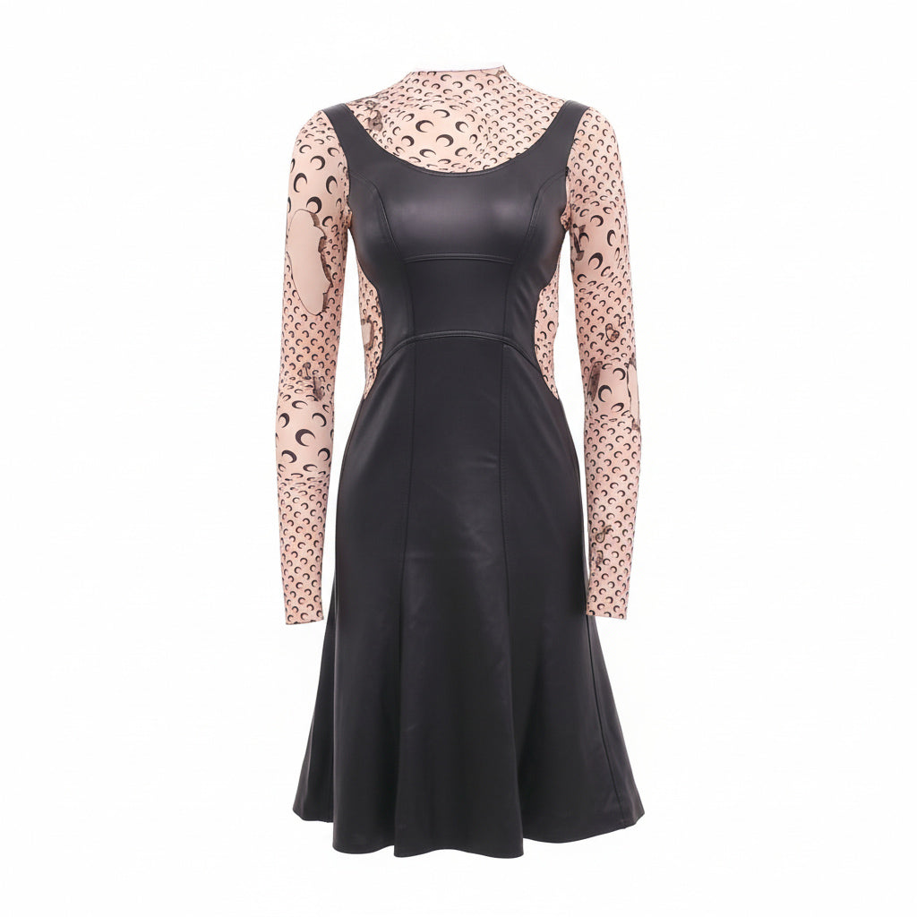 MARINE SERRE 'REGENERATED LEATHER HYBRID STRETCH' DRESS - SIZE M