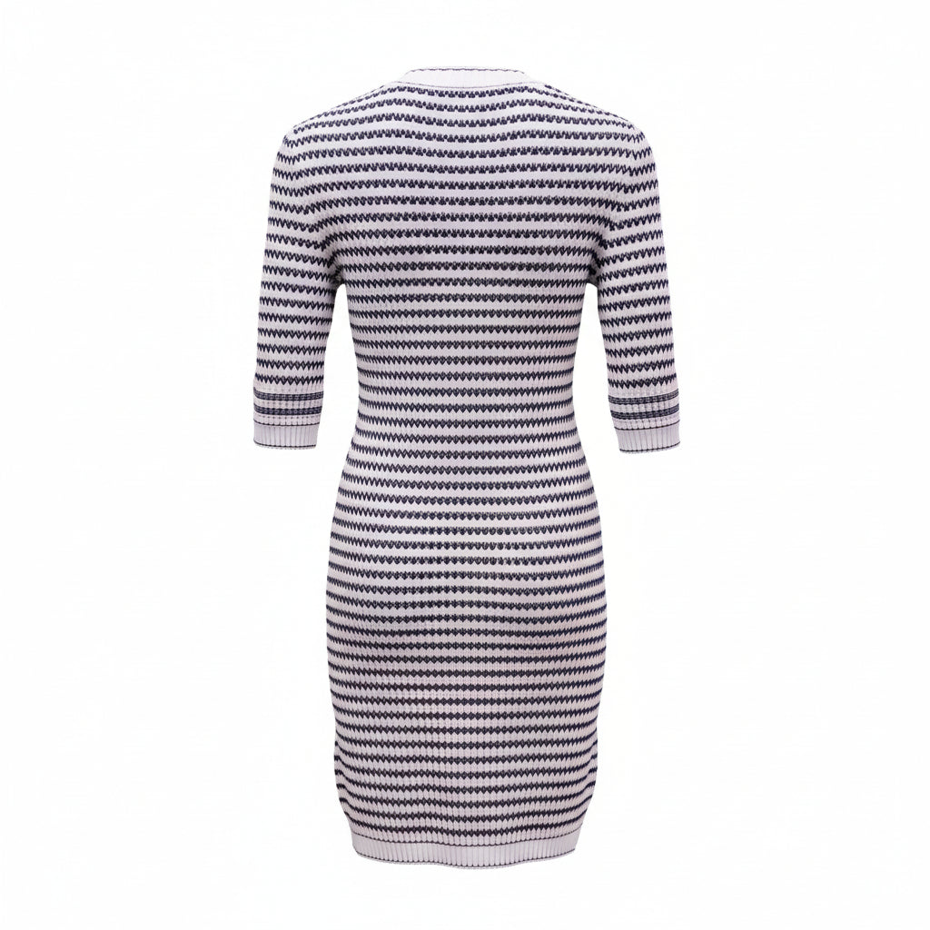 CHANEL PINK AND BLUE CC KNIT DRESS - SIZE 42
