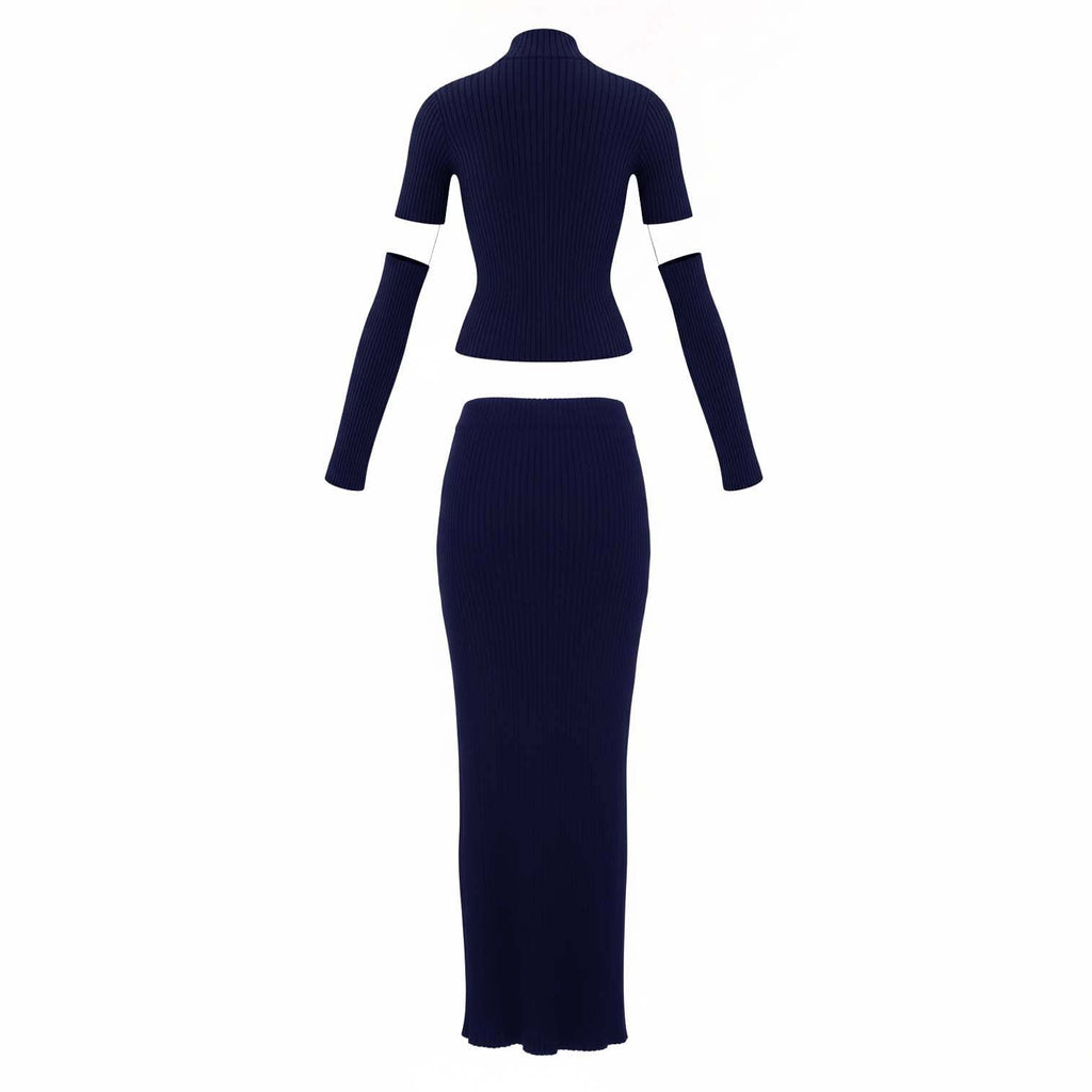 BALENCIAGA NAVY TWO PIECE RIBBED SET WITH CUT OUT DETAIL - SIZE S/M