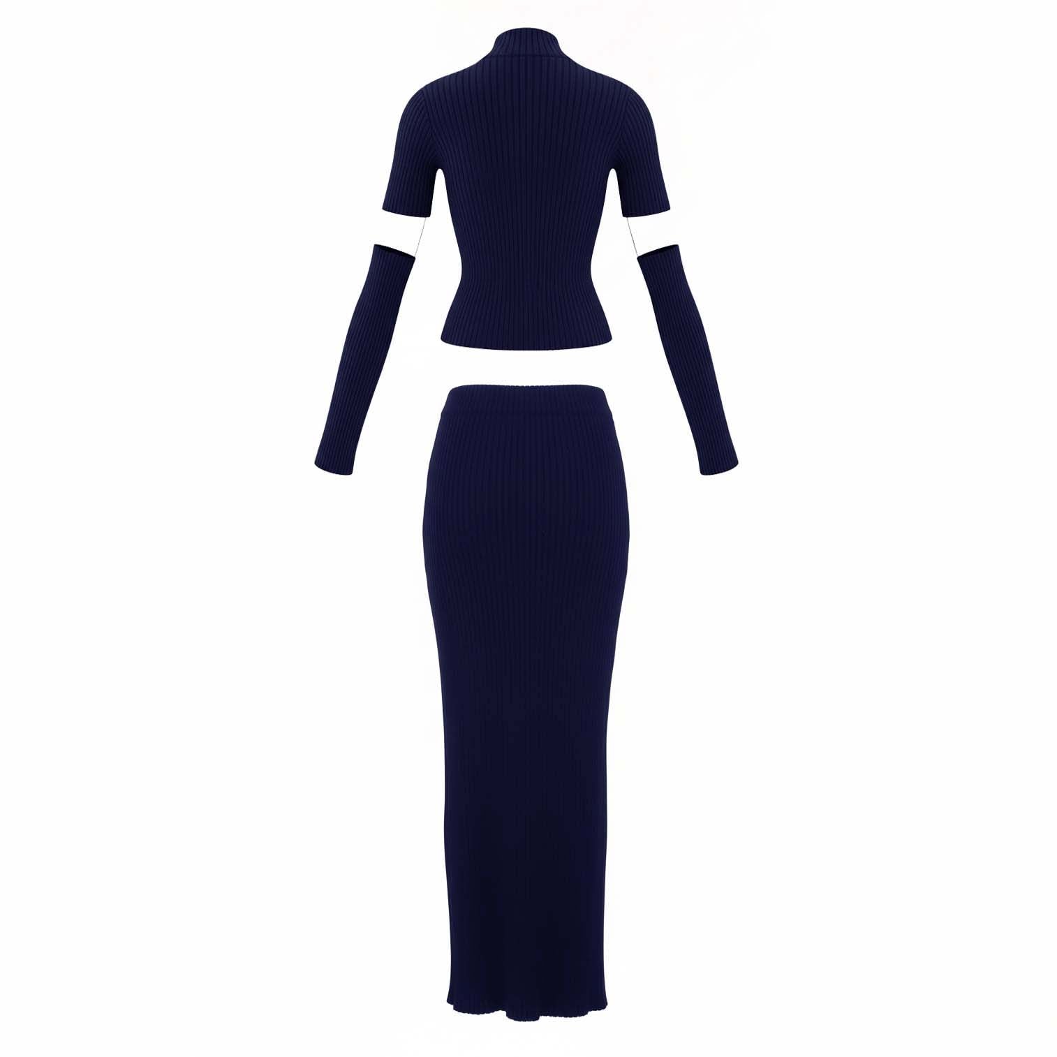 BALENCIAGA NAVY TWO PIECE RIBBED SET WITH CUT OUT DETAIL - SIZE S/M