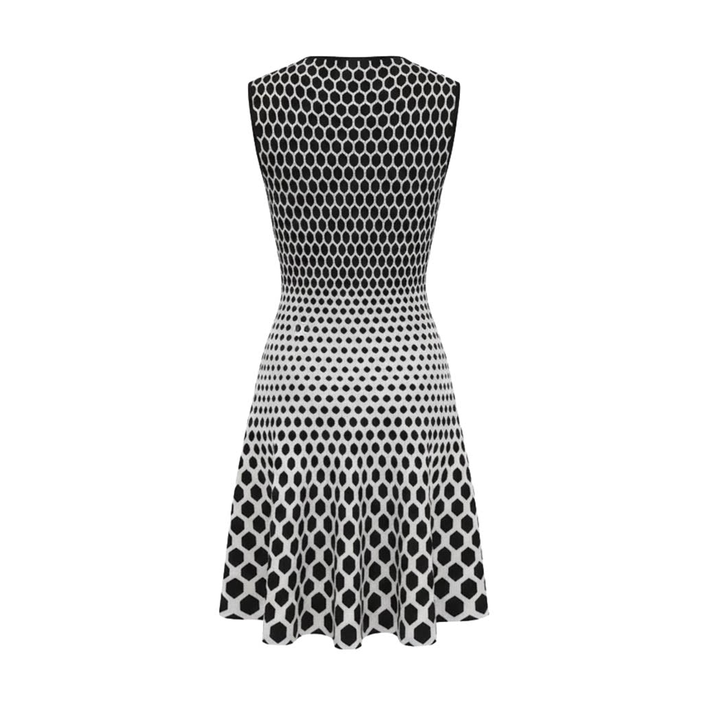ALEXANDER MCQUEEN BLACK AND WHITE HONEYCOMB PRINT DRESS - SIZE L