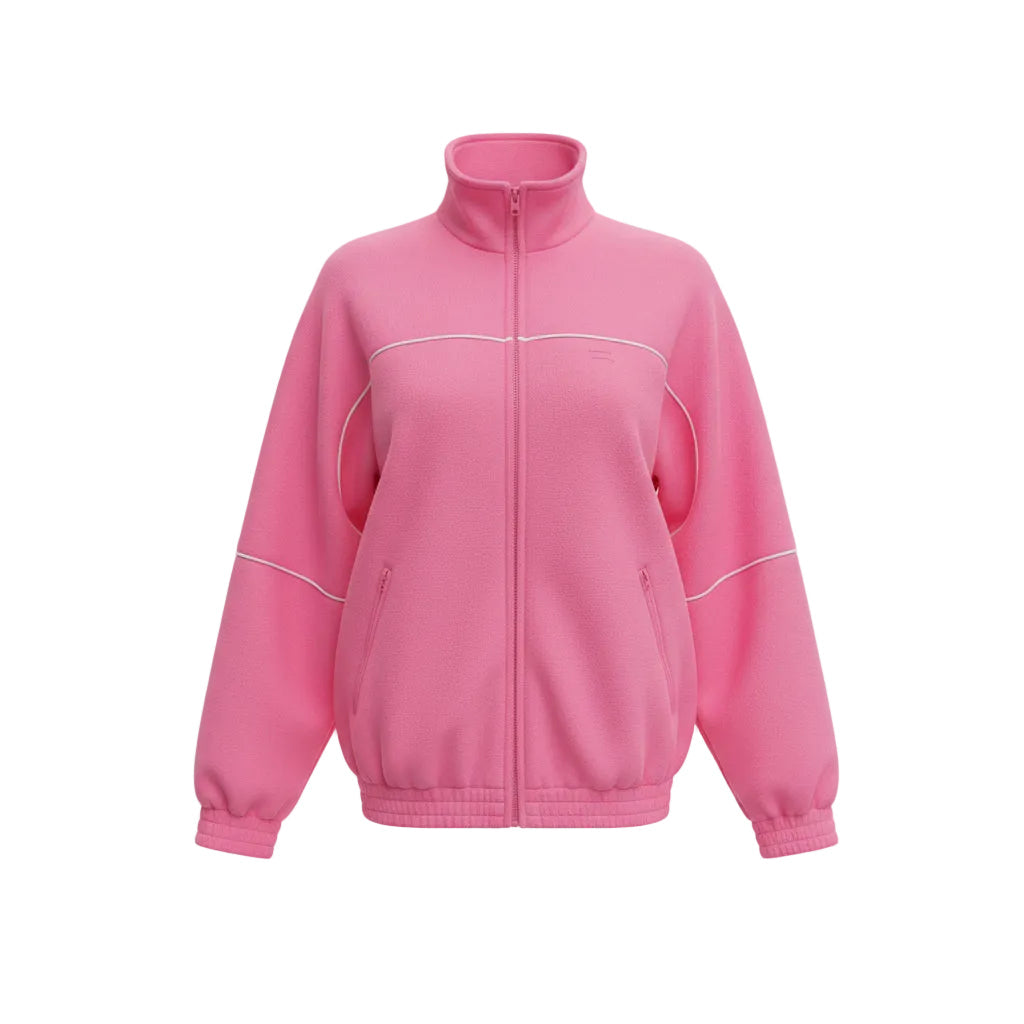 BALENCAIGA OVERSIZED PINK LOGO OVERSIZED FLEECE TRACK SUIT JACKET - SIZE 34