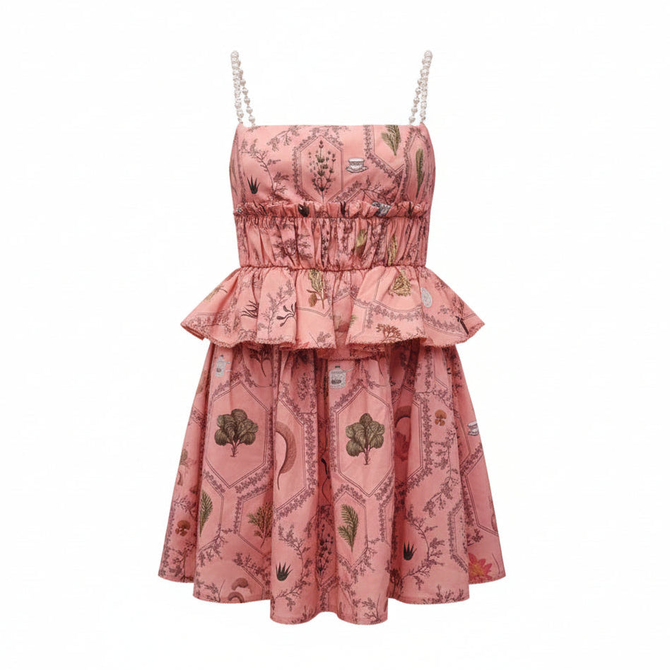 AGUA BY AGUA BENDITA CORAL PINK 'SALVADOR ENCAJE' DRESS WITH PEARL STRAPS - SIZE S