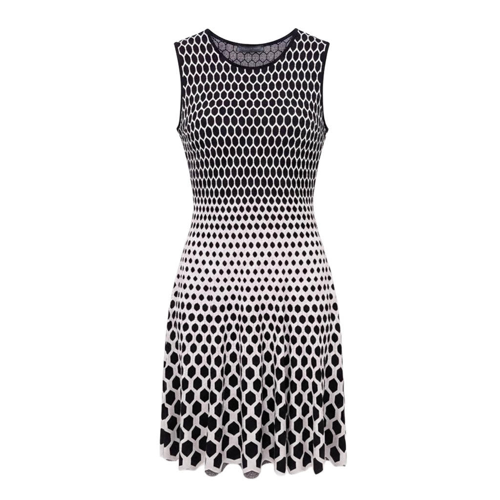 ALEXANDER MCQUEEN BLACK AND WHITE HONEYCOMB PRINT DRESS - SIZE L