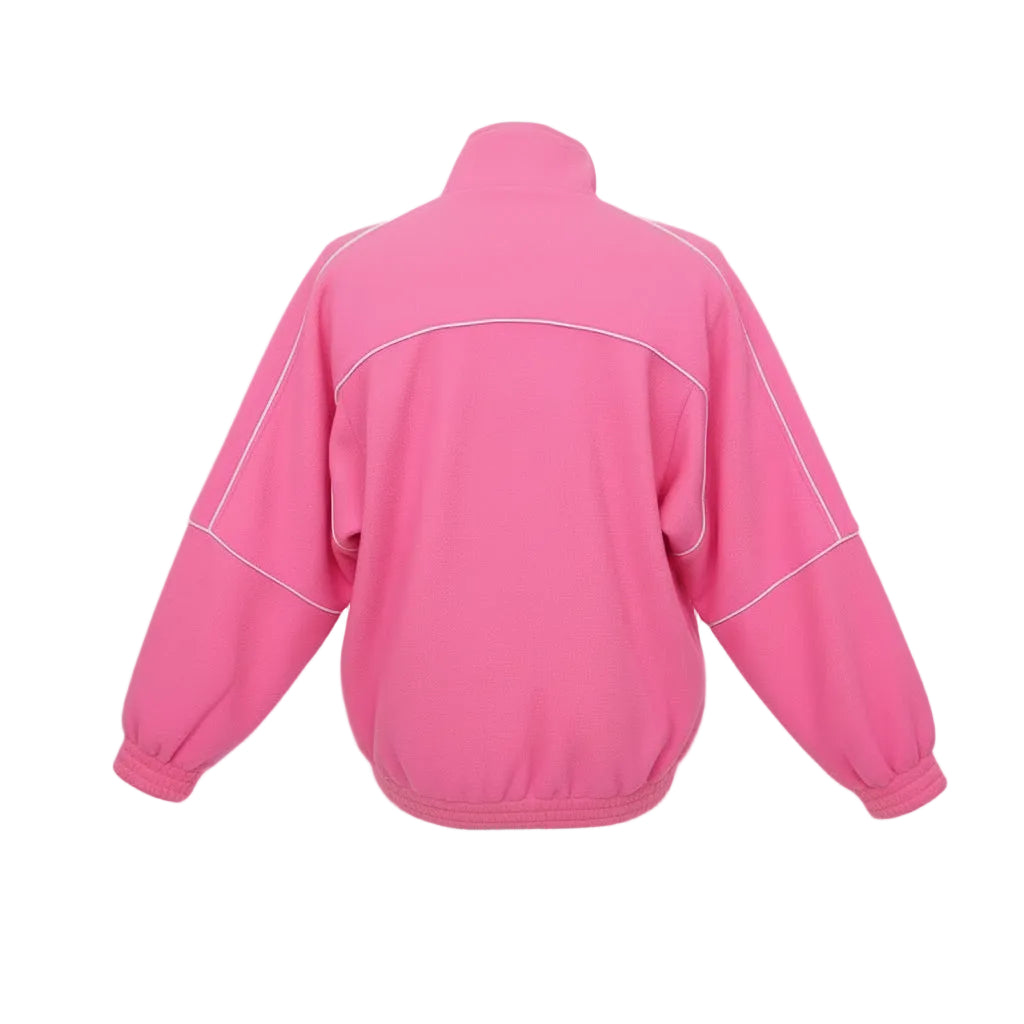 BALENCAIGA OVERSIZED PINK LOGO OVERSIZED FLEECE TRACK SUIT JACKET - SIZE 34
