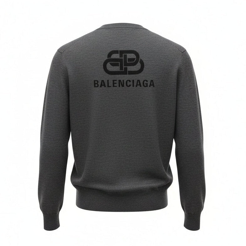BALENCIAGA GREY CREWNECK SWEATER WITH BACK LOGO - SIZE XS