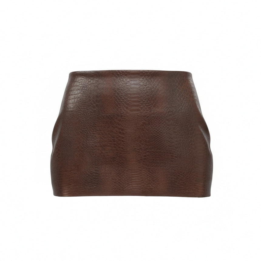 MIAOU BROWN CROC EFFECT MINI SKIRT - SIZE L