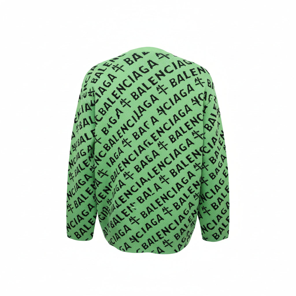 BALENCIAGA OVERSIZED EMERALD GREEN LOGO KNIT SWEATER - SIZE XS