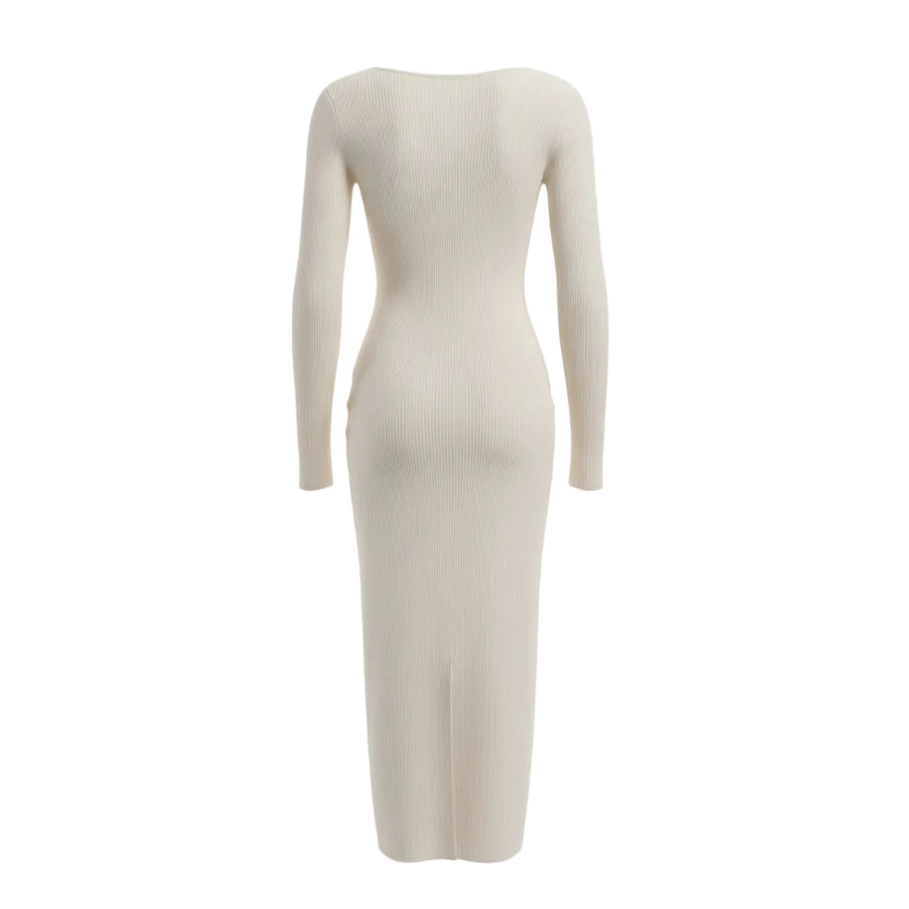 KHAITE CREAM KNIT 'PIA' RIBBED MIDI DRESS - SIZE L