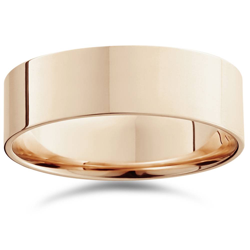 7mm Flat High Polished Wedding Band 14K Rose Gold Size Selectable