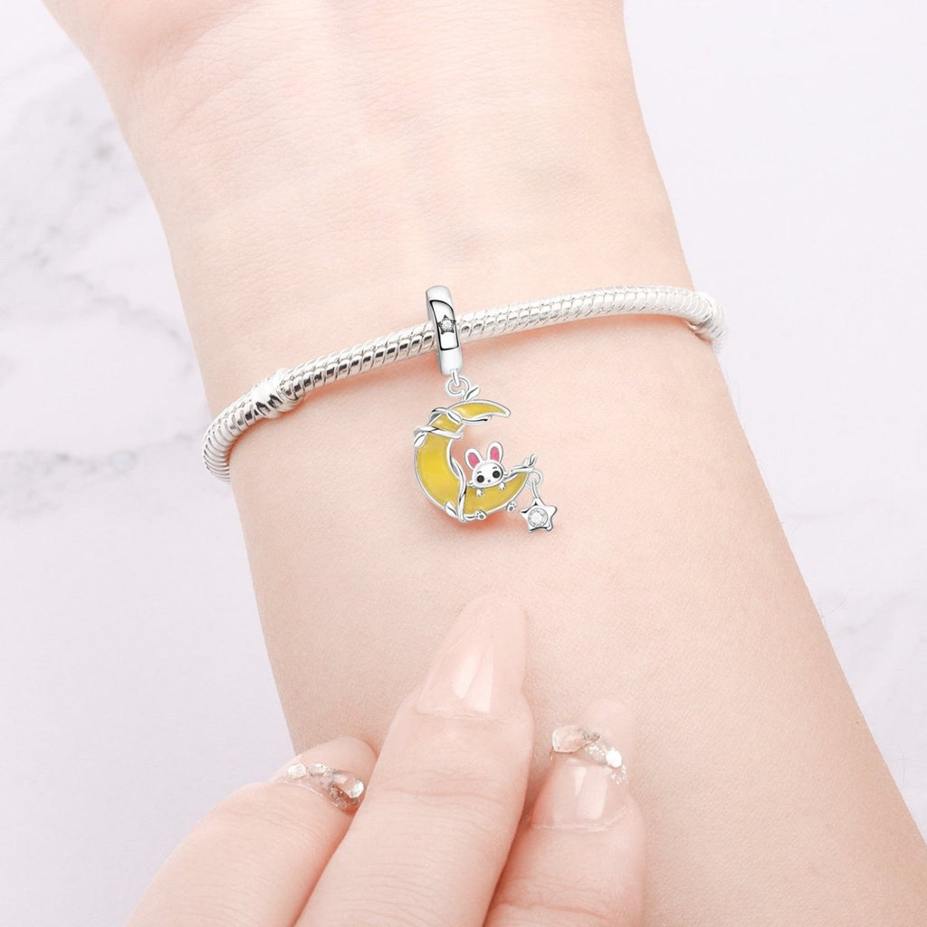 Glow-in-the-Dark Bunny on Crescent Moon Dangle Charm
