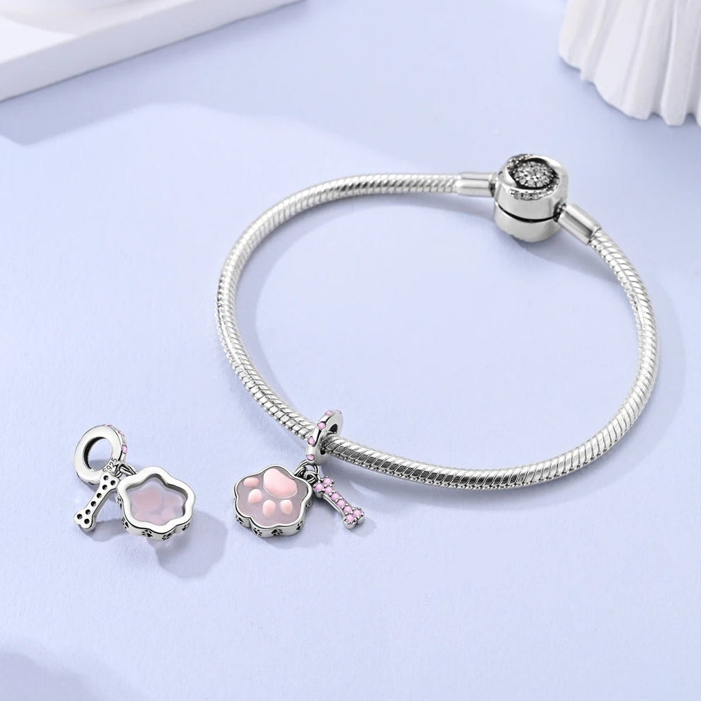 Glow in the Dark Luminous Pink Paw & Bone Dangle Charm