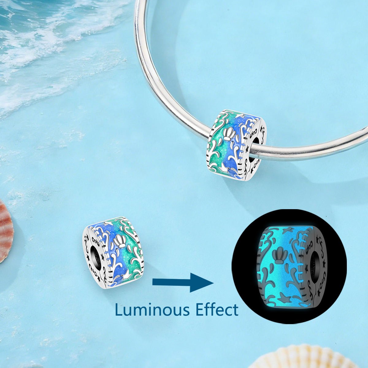 Glow-in-the-Dark Ocean Shell & Starfish Clip Charm