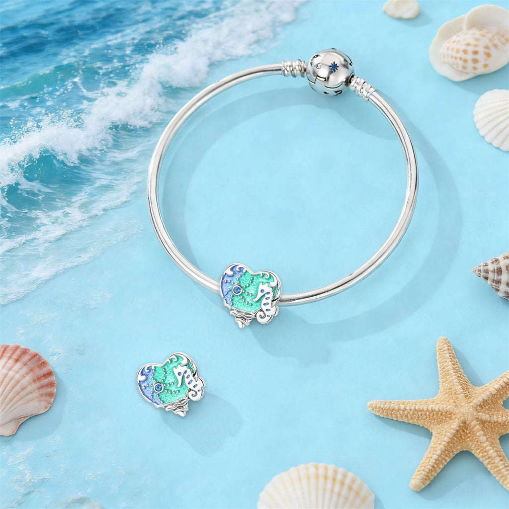 Glow-in-the-Dark Seahorse Ocean Heart Charm