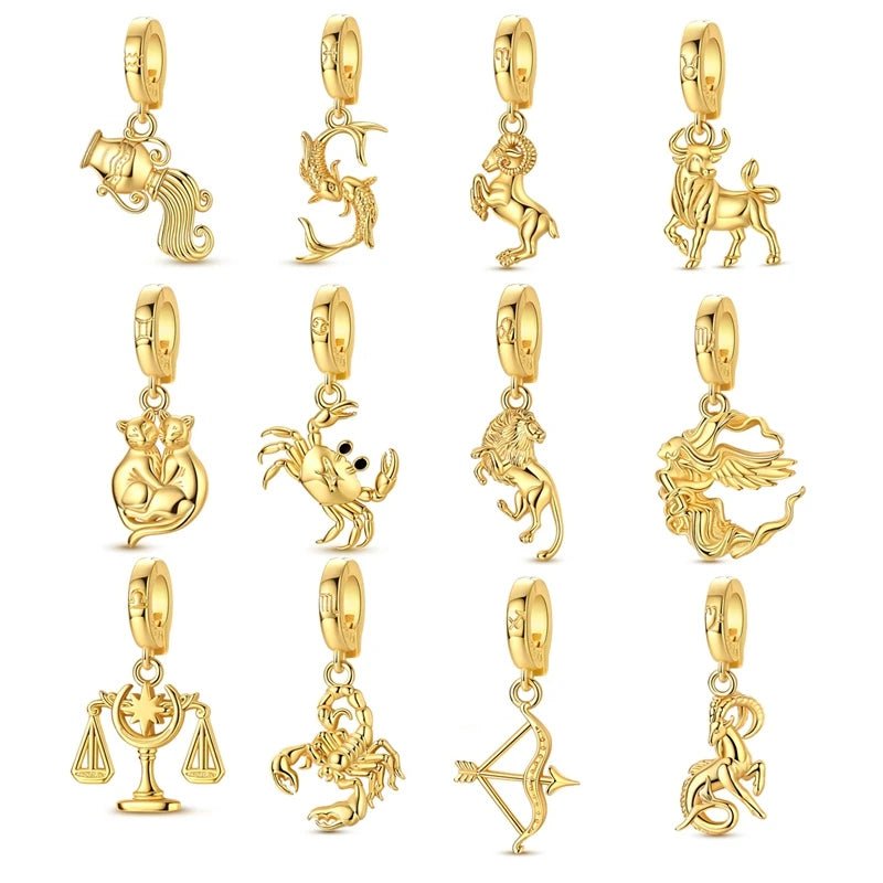 Golden Astrology Signs Zodiac Constellation Dangle Charms