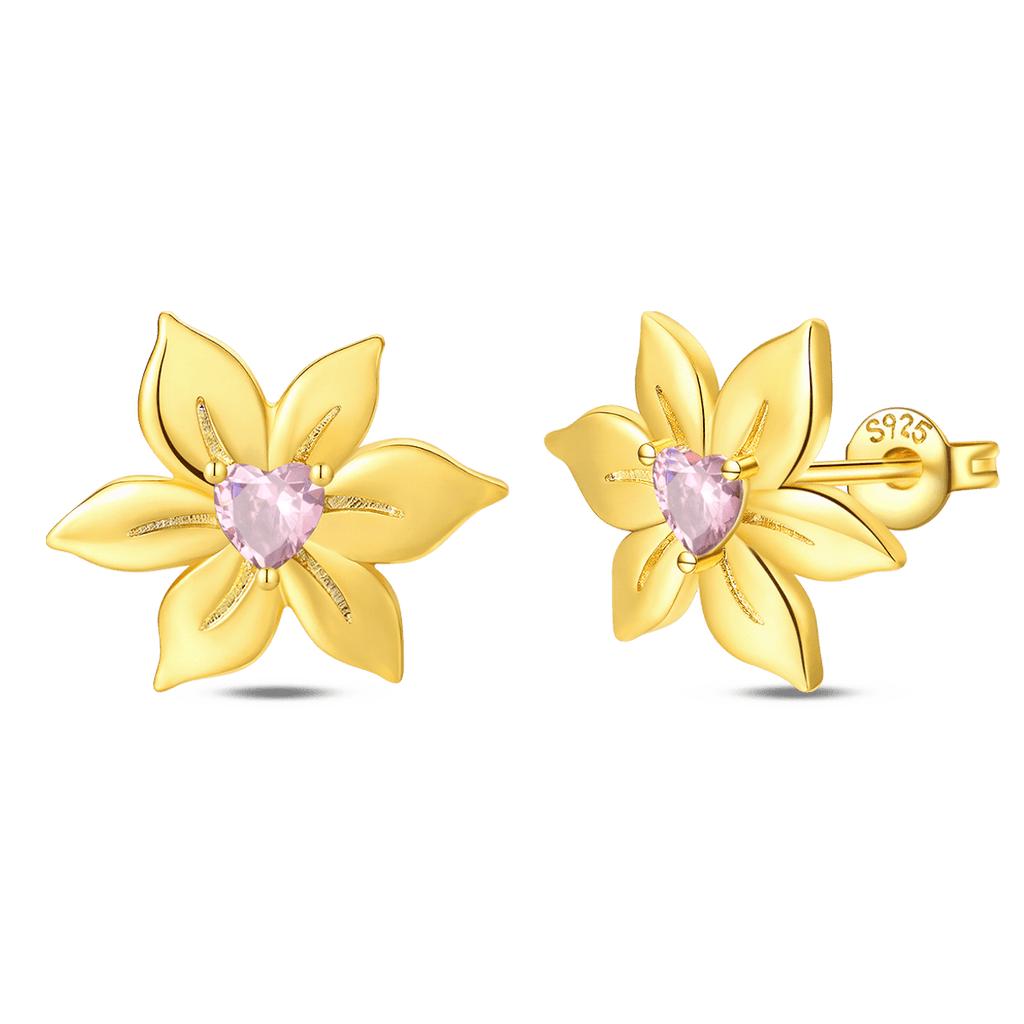 Golden Blossom Heart Stud Earrings