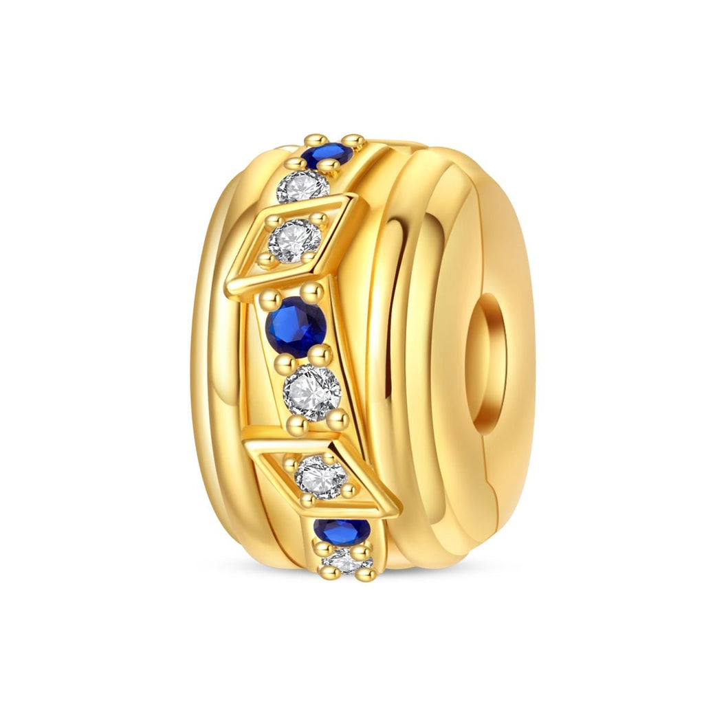 Golden Geometric with Blue and Clear Stones Clip Charm