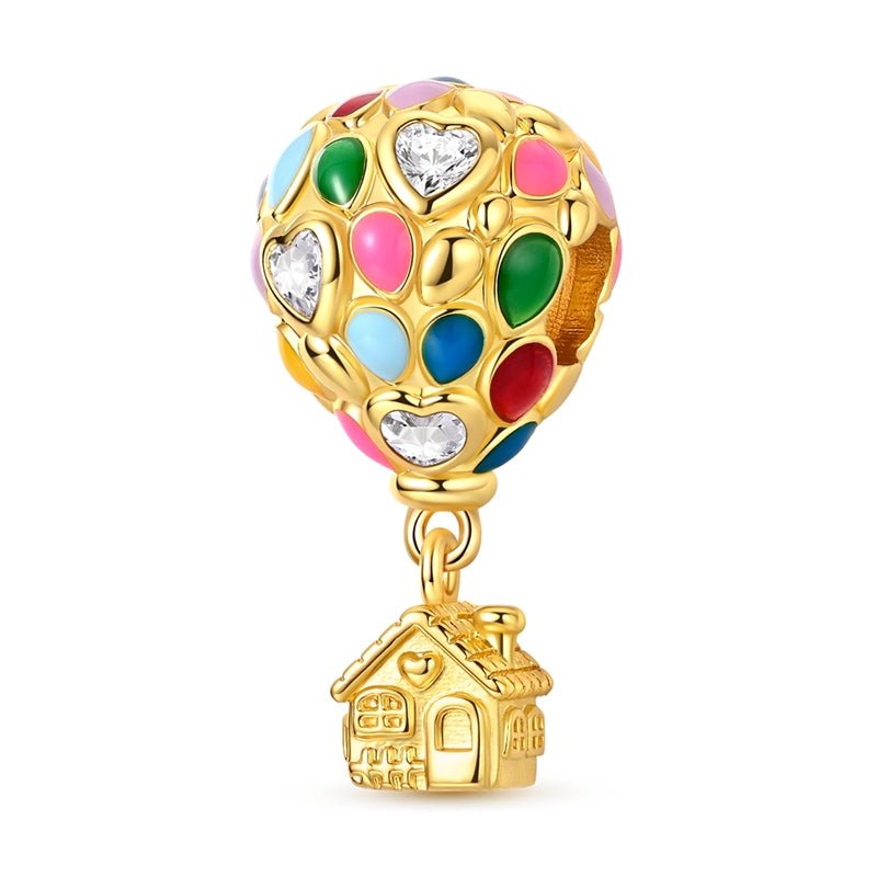 Golden Hot Air Balloon & House Dangle Charm