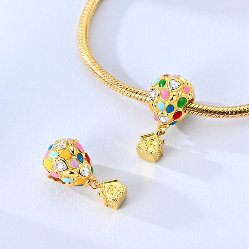 Golden Hot Air Balloon & House Dangle Charm