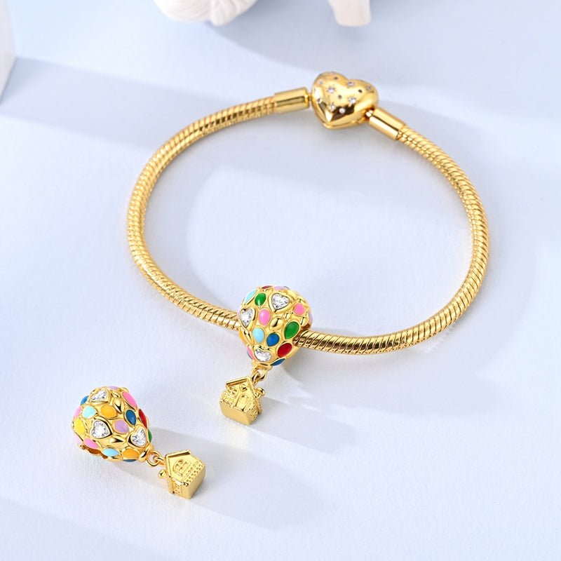 Golden Hot Air Balloon & House Dangle Charm