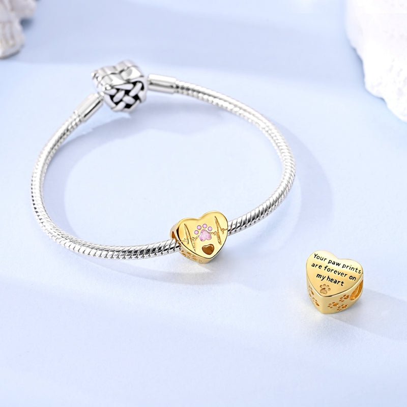 Golden Paw Heartbeat Heart Charm