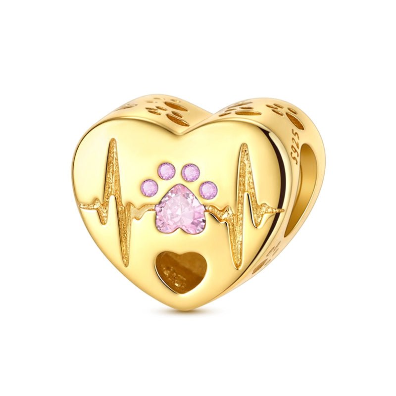 Golden Paw Heartbeat Heart Charm