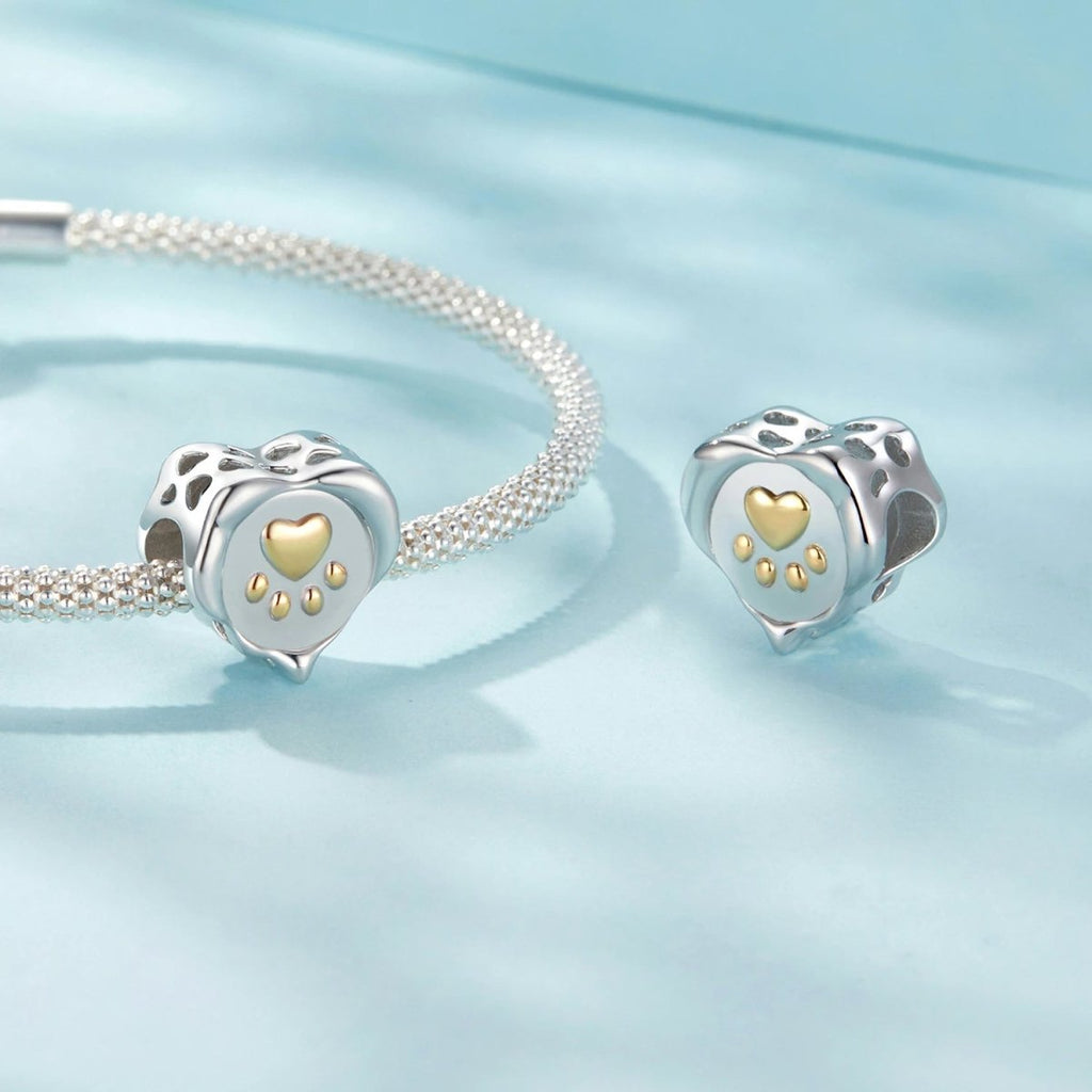 Golden Paw Print Heart Charm