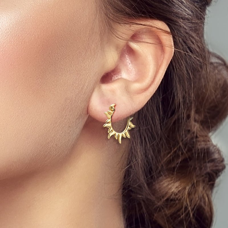 Golden Radiant Sun Hoop Earrings