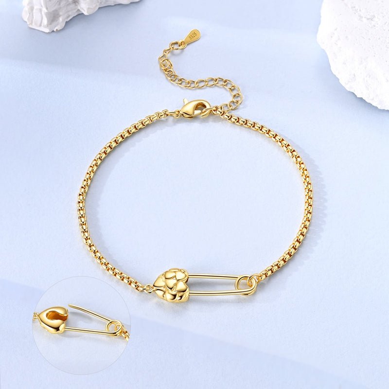 Golden Safety Pin Heart Bracelet