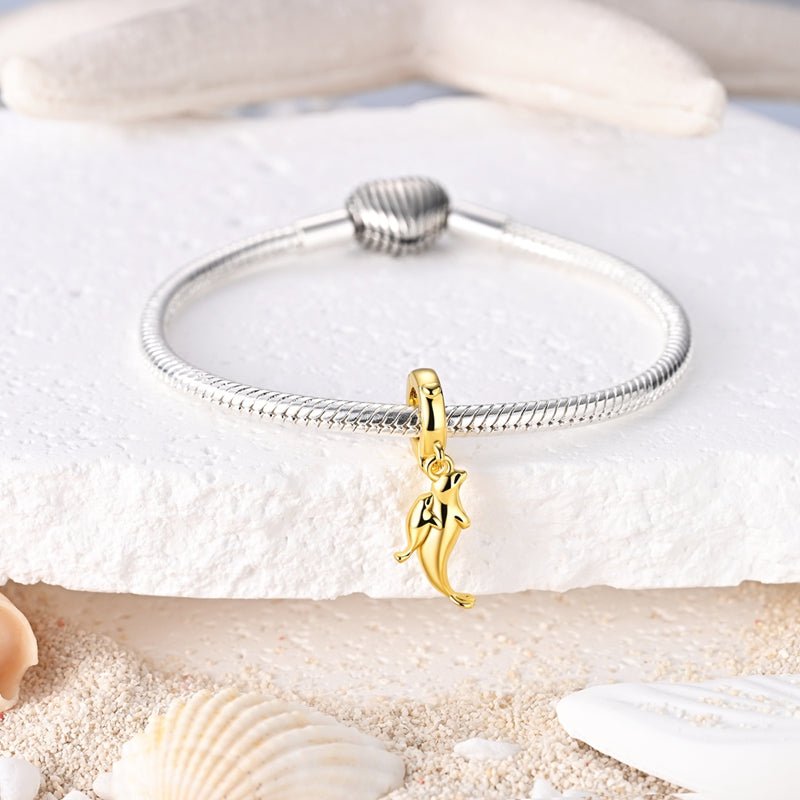 Golden Sea Cat Mother & Baby Dangle Charm