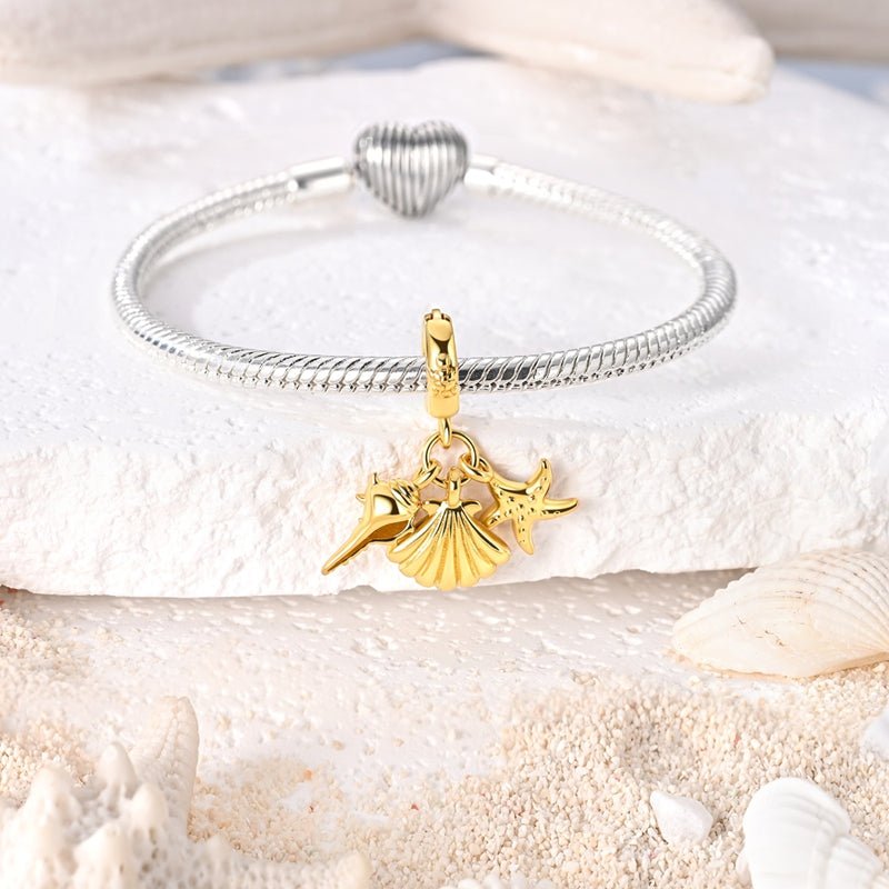 Golden Seashell, Starfish & Conch Dangle Charm