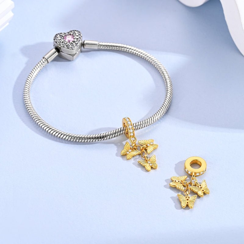 Golden Triple Butterfly Dangle Charm