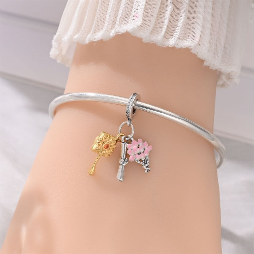 Graduation Diploma, Bouquet & Cap Tassel Dangle Charm