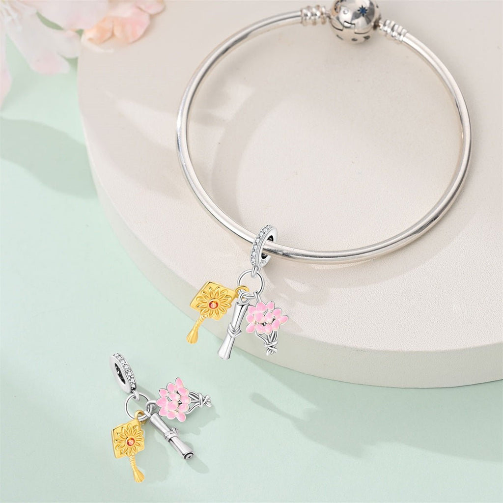 Graduation Diploma, Bouquet & Cap Tassel Dangle Charm