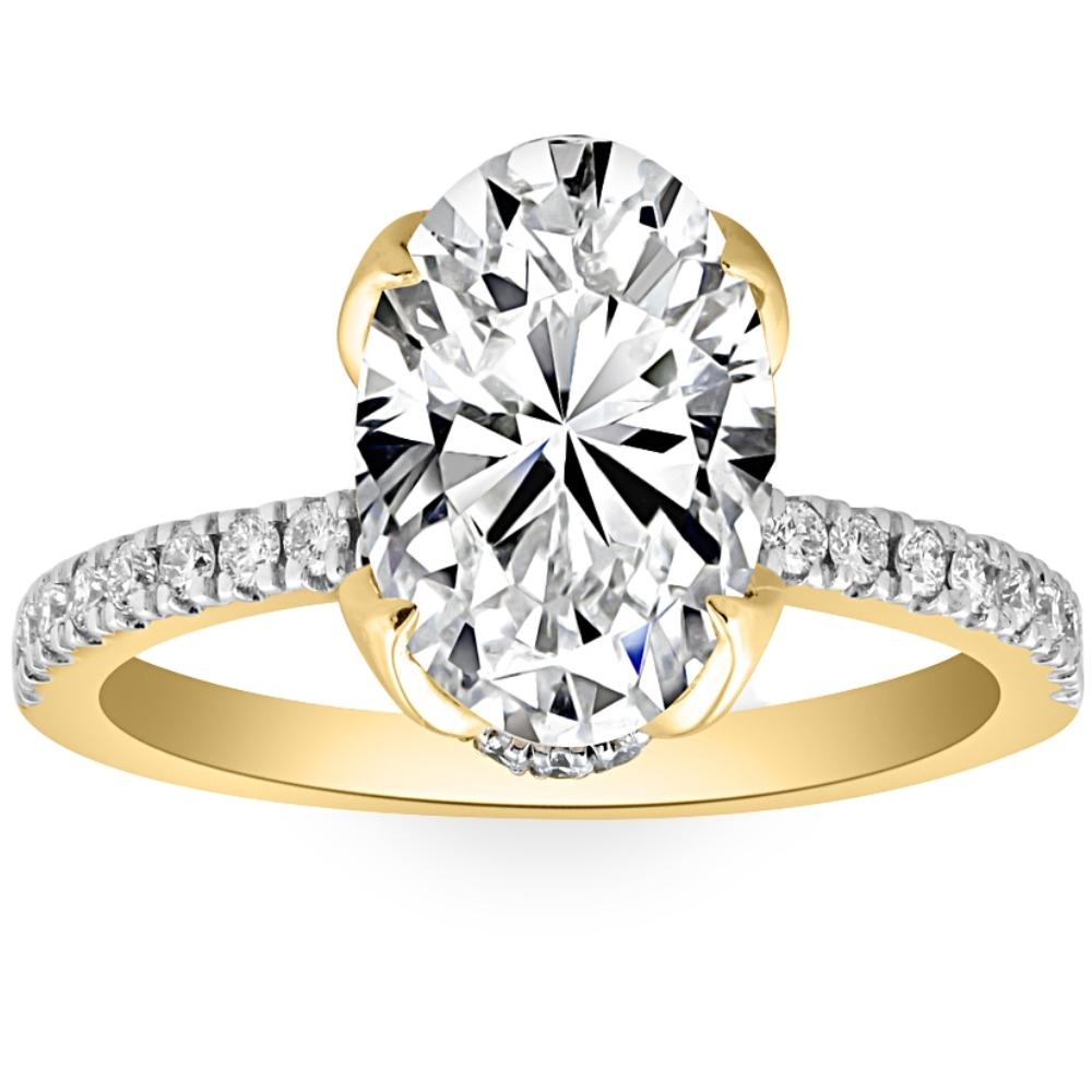 Certified 3 1/2Ct Oval Diamond Mia Engagement Ring Lab Grown Hidden Halo