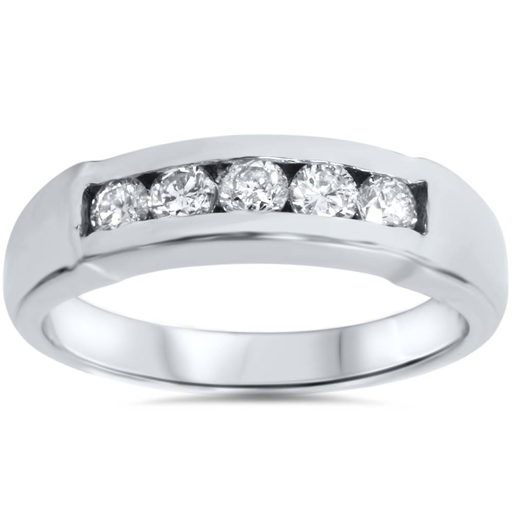 Mens 1/2ct 14K White Gold Round Diamond Wedding Ring Size Selectable