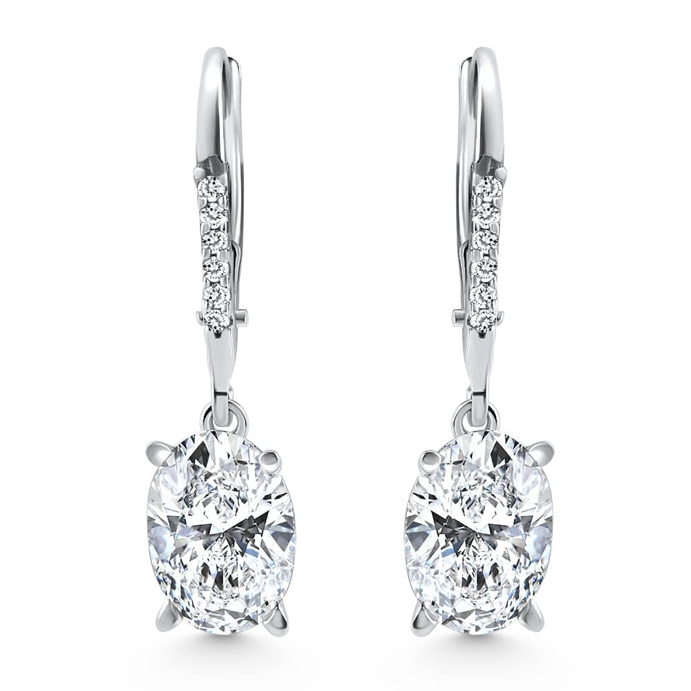 2.07Ct TW Oval Diamond Dangle Lever Back Hoops 10k White Gold Lab Grown
